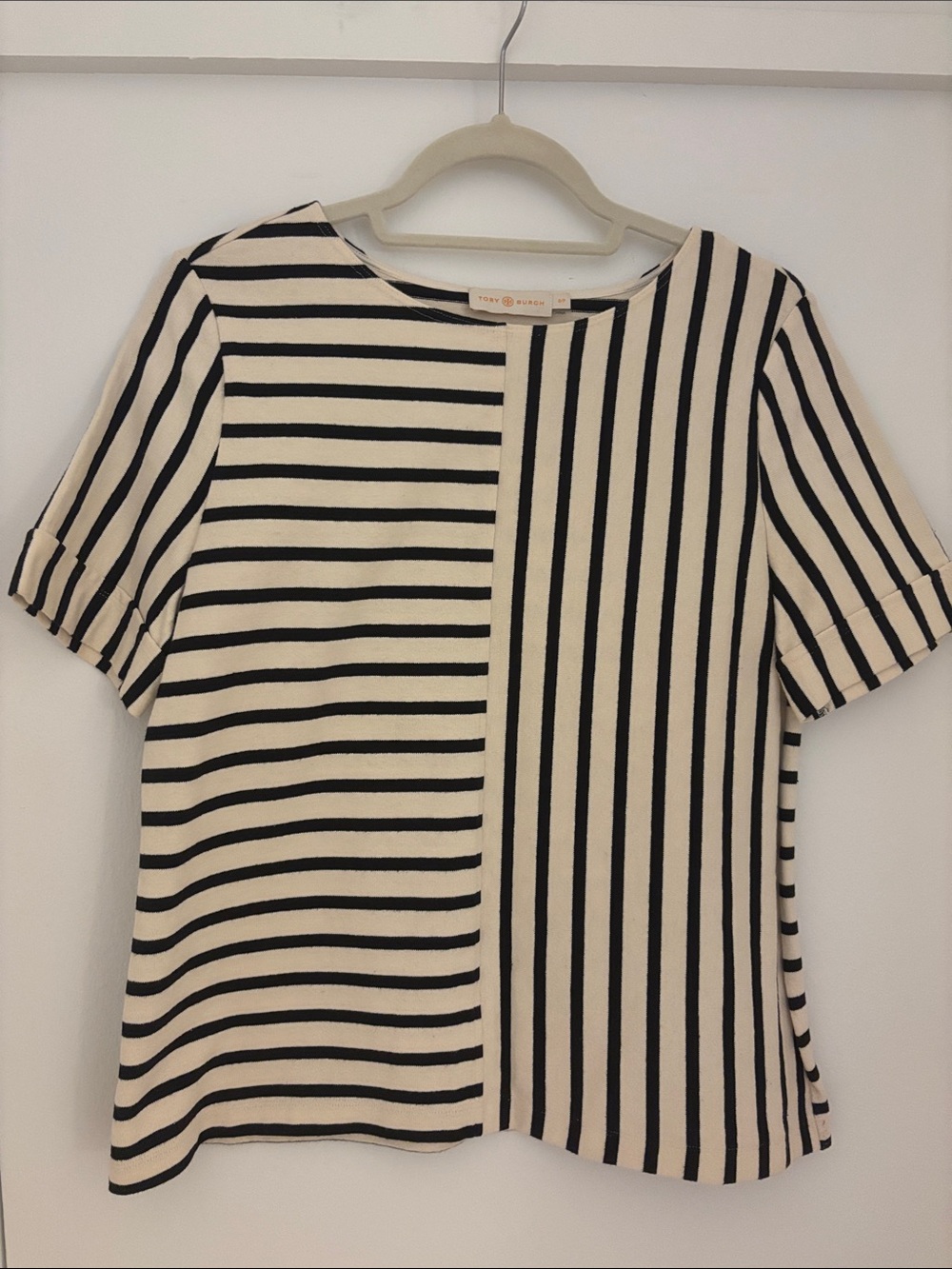Tory Burch Black and Cream Striped Top Size Small